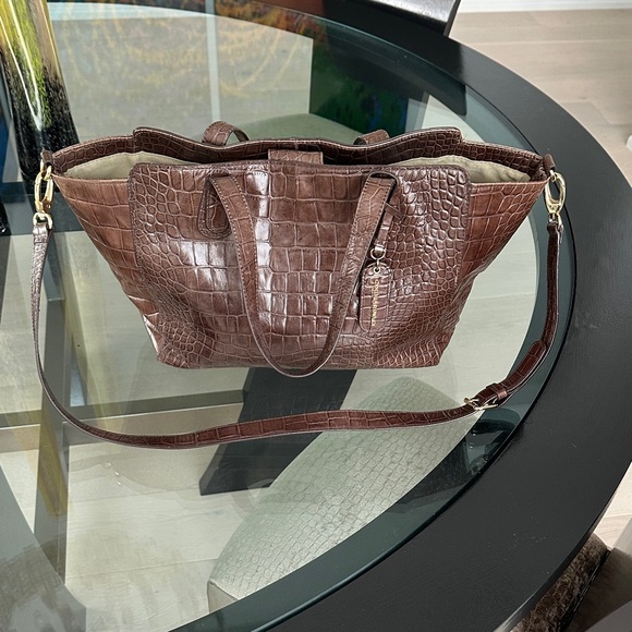 Cynthia Rowley Dark Brown Crocodile-Embossed Tote - Picture 2 of 6